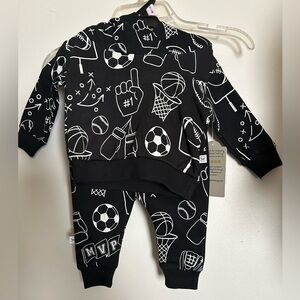 Honest baby Black and White Sports Hoodie and Pants Set 0-3 months NEW